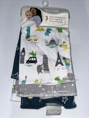 Trend Lab Jersey Burp Cloth Set, Baby Traveler, (Pack de 3) Foto 1 de 4