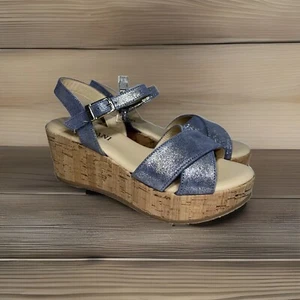 Cordani Size 37 6.5 Dorian Platform Wedge Sandals Leather Heels Blue Metallic - Picture 1 of 6