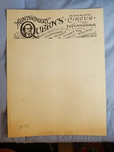 Antique 1876 MONTGOMERY QUEEN'S CIRCUS MENAGERIE Letterhead Blank Page Sheet - Picture 1 of 3
