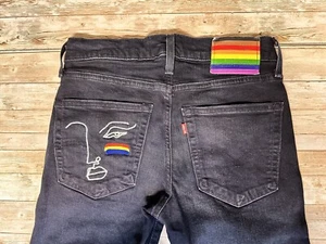 LEVI’S PRIDE COLLECTION Rare Black Embroidered Big E Jeans Skinny Leg 31 X 32 - Picture 1 of 14