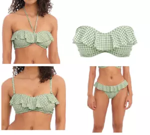 New Freya Check In Frill Green White Multiway Bikini 32 D E 34 D DD E 34 F FF - Picture 1 of 11