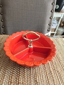 Plato de caramelo condimento California Pottery EE. UU. naranja dividido 267  - Imagen 1 de 4