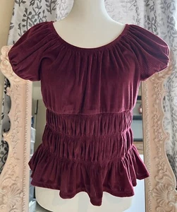 Justice Brand Girls XL 16/18 Top Blouse Shirt Burgundy Ruching - Picture 1 of 4