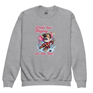 Youth Unisex Hockey Sweatshirt - Small But Mighty on the Ice - Cozy Crewneck - Picture 1 of 13