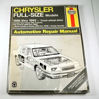 Chrysler tamaño completo 1988 a 1993 manual de reparación automotriz Haynes 25020 (2058) Foto 1 de 4