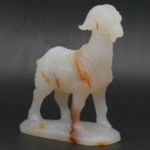 4.3" Goat Statue Natural Agate Crystal Carved Gemstone Crafts Home Decor #350 - Picture 1 of 7