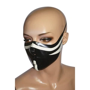 Black Latex Mouth Mask with White Trim Rubber Mask Clubwear Party Fetish 0.4mm - Picture 1 of 5