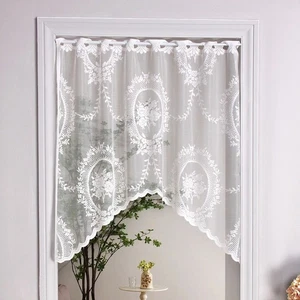 Embroidered White Lace Drapes Nordic Flowers Short Drapery Living Room - Picture 1 of 12