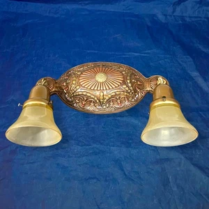 Antique Polychrome Single Double Socket Flush Mount Fixture Rewired 99K - Picture 1 of 10