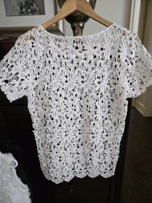 Top de encaje estilo belga, para mujer talla grande/xl, blanco. Hecho a mano nuevo Foto 1 de 4