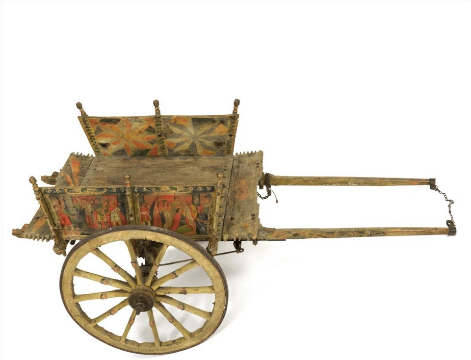 Антикварная СИЦИЛИЙСКАЯ СВАДЕБНАЯ ПОЛНОРАЗМЕРНАЯ ТЕЛЕЖКА С ОСЛОМ КАРРЕТТО 19 века - Изображение 1 из 4