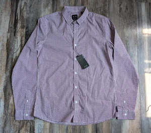 NWT Armani Exchange A|X Men's Slim Fit Maroon White Cotton Fashion Shirt Medium - Picture 1 of 7
