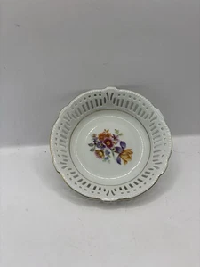 Vintage B J L Germany Porzellan Vintage rund Blumenschale Schale Netz Goldrand - Bild 1 von 6