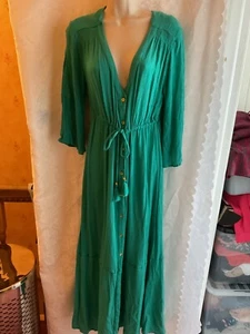 BEAUTIFUL LADIES AQUA MARINE 3/4 SLEEVED MARKS & SPENCER BEACH DRESS SIZE 10 - Picture 1 of 12