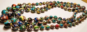 Vintage Venetian Millefiori Glass Beads Beaded 3-Strand Necklace - Picture 1 of 24