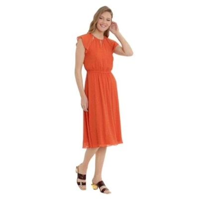 Vestido London Times Ari Maggy London recortado gola xadrez laranja ocre queimado 8 - Imagem 1 de 4