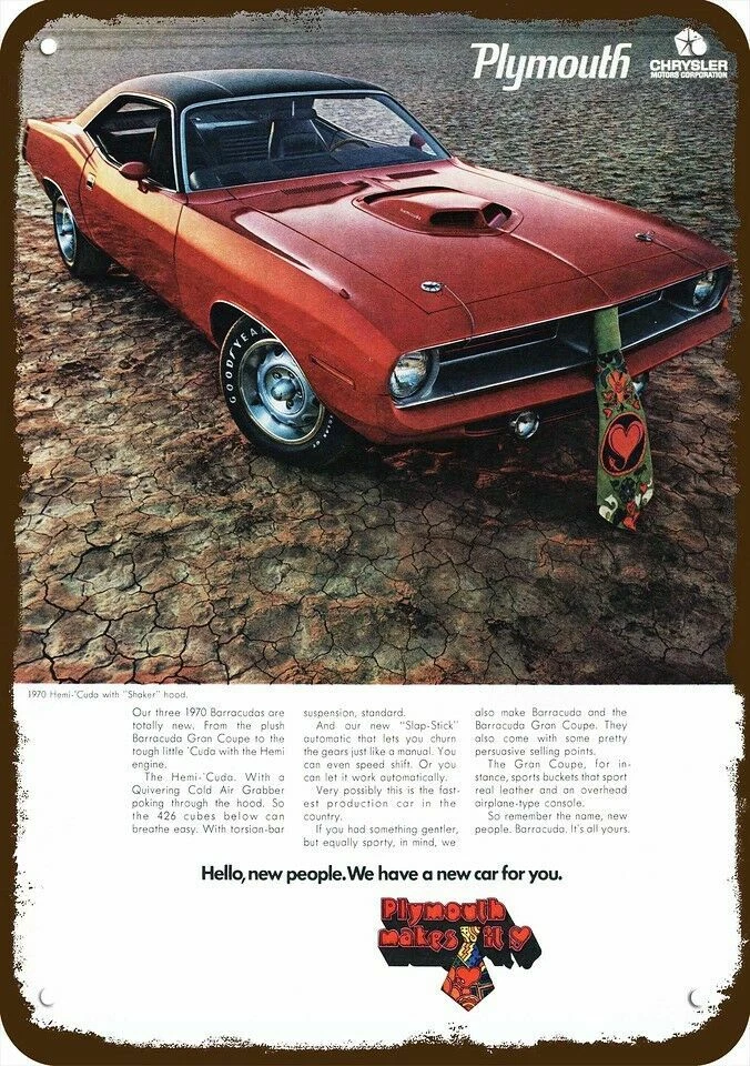 1970 PLYMOUTH HEMI CUDA BARRACUDA автомобиля винтажный вид декоративная копия металлический знак - Изображение 1 из 1