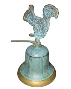 Brass Bell & Squirrel Painted Faux Green Painted Patina 6" - Bild 1 von 6