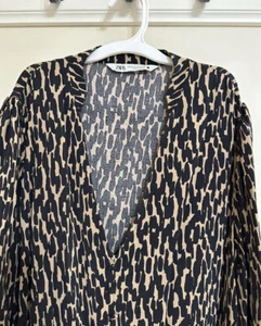 Blusa Camisa Vestido Zara Leopardo Estampado Animal Mini Marrón -XS Correr Grande Nueva Sin Etiquetas - Imagen 1 de 15
