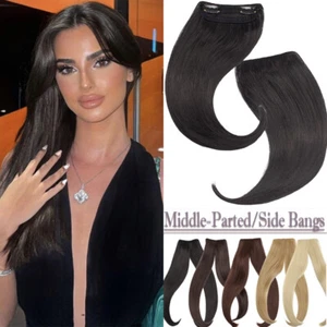 100% Real As Human Hair Clip in Side Bangs Fringe Front Peice Hair Extensions UK - Picture 1 of 16