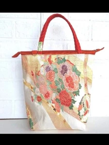 bag remake of Silk obi Beautiful Made in Japan red antique vintage kimono - Picture 1 of 9
