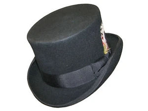 Derby Black  Wool Top Hat With  Head Band and Satin Lining 4 Sizes  - Picture 1 of 4