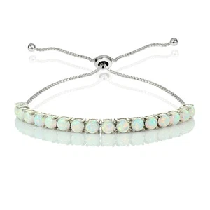 Sterling Silver Created White Opal 5mm Round Adjustable Bracelet - Picture 1 of 3