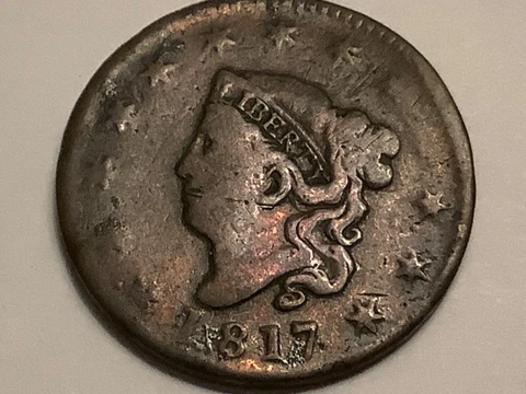 1817. Coronet Head Large Cent . 100% Copper Cover