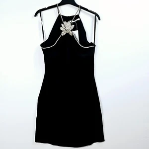 Michelle Keegan - Premium Halter Flower Dress - Black - UK 12 - Picture 1 of 8