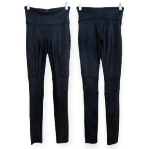 Spanx Black Moto Faux Leather Athleisure Compression Full Length Leggings Small - Picture 1 of 9