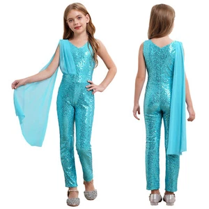 Kids Girls Pantsuit Teens Jumpsuit Glitter Bodysuit Holiday Sleeveless Wedding - Picture 1 of 62