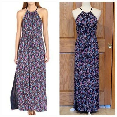 Maxi Vestido Lucky Brand Fiesta Cachemira Escote Halter Abertura Lateral Jersey Tejido Talla M Foto 1 de 4