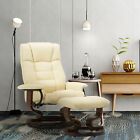 Modern New Leather Swiveling Recliner Chair & Ottoman with Swiveling Wood Base