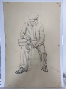 Antique Vintage original Signed Male pencil sketch drawing By D. Cayne - Picture 1 of 6