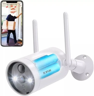 BOIFUN 2K Security Camera Battery WiFi Wireless Outdoor/Indoor Night Vision & 5200mAh - Image 1 of 4