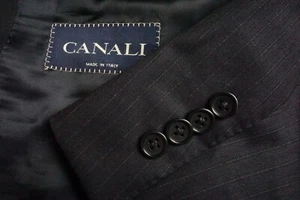 Canali Navy Blue Gold Pinstriped 100% Wool 2 Pc Suit Jacket Pants Sz 48L - Picture 1 of 11