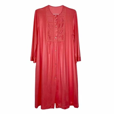 Vintage Gossard Artemis House Dress Robe Size M Coral Button Front 60s Nylon - Image 1 of 4