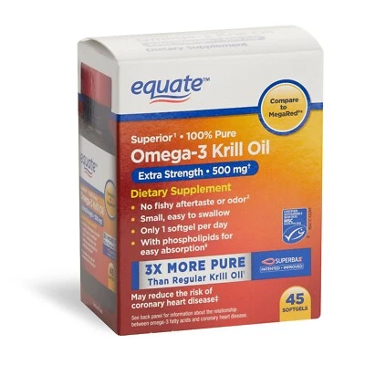 Equate Omega-3 Krill Oil 500 mg, 45 ct, Extra Strength SoftgelS. - Image 1 of 4