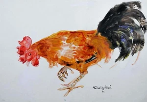 Michel DE ALVIS - Peinture Originale - Huile - Coq 3 - Imagen 1 de 2