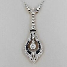 1.50Ct Round Cut Real Moissanite Art Deco Pendant 14K White Gold Plated 18 Chain