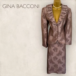 Gina Bacconi Mujer Oscuro Malva Jacquard Ocasión Falda Traje Boda Reino Unido 14 - Imagen 1 de 5