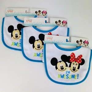 3 New Mickey Minnie Mouse Terry Infant Baby Bibs Blue Awesome NWT - Picture 1 of 3