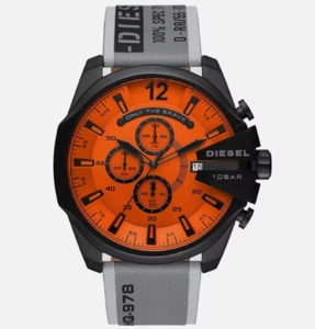 Diesel DZ4535 Mega Chief Chronograph Gray Stainless Steel Orange Dial Mens Watch - Picture 1 of 12