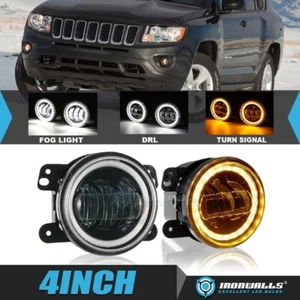 Pair LED Fog Lights Passing Lamp DRL Turn Angel Eyes for Jeep Compass 2007-2020 - Picture 1 of 12