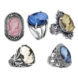 Wholesale Lot 10pcs Lady Cameo Rings Retro Color Design Size Mixed Women Jewelry - Picture 1 of 10