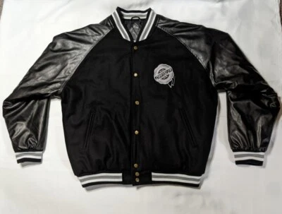 Vtg Mens Large Chrysler Wool Blend Faux Leather Black Varsity Bomber Jacket  Foto 1 de 4