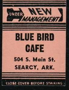 SEARCY AR Blue Bird Cafe Vintage Restaurant Werbung hellbraun Streichholz Bucheinband alt MB - Bild 1 von 3