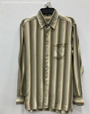 Camisa Tommy Bahama Hombres Verde Multi Rayas Abotonada Manga Larga Pequeña Foto 1 de 4