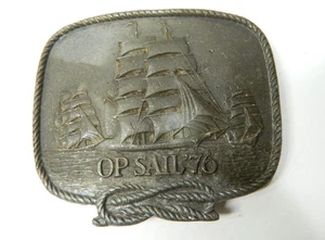 VTG OP Sail '76 Tall Ship Pewter BELT BUCKLE 3.25 x 2.75” - Picture 1 of 2