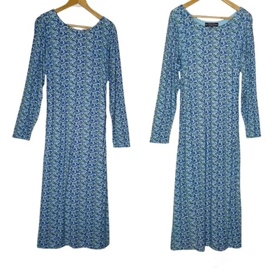 Платье макси J Peterman Secret Keeper синее с цветочным рисунком размер XL с длинными рюшами сбоку - Изображение 1 из 4